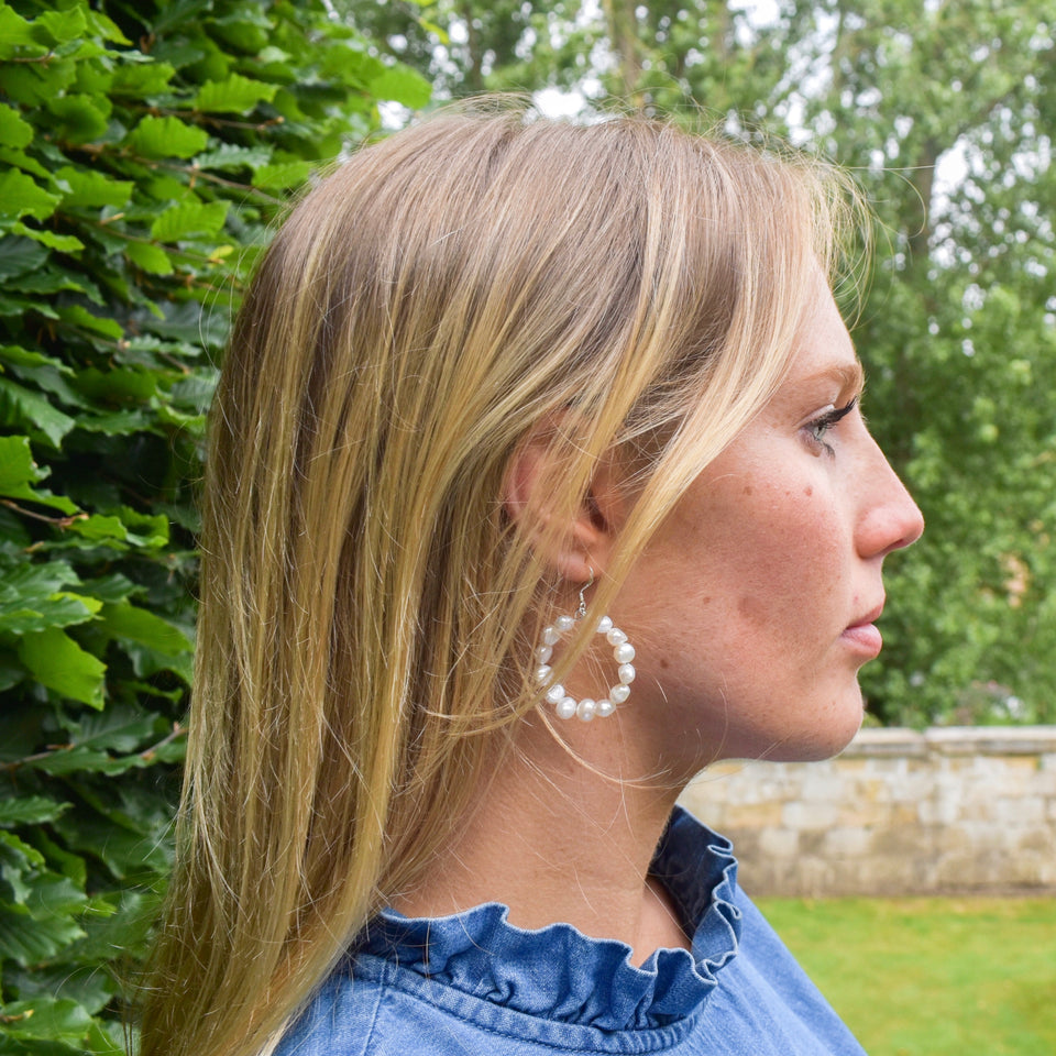 Pearl Hoops and Pearl Earrings from the New Zealand Collection. made with Freshwater Pearls, sterling silver, Anasu Jewellery, ANASU