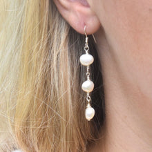 Load image into Gallery viewer, Triple Pearl Drop Earrings in Silver
