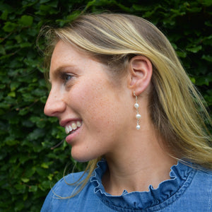 Triple Pearl Drop Earrings in Silver