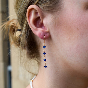 Midnight Blue Rosary Earrings in Gold